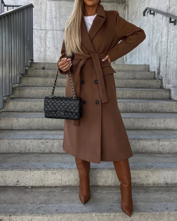 Women's Long Lapel Coat – Plain, Casual for Autumn and Winter