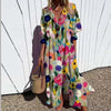 Floral Maxi Dress with V-Neck and Long Sleeves for Women