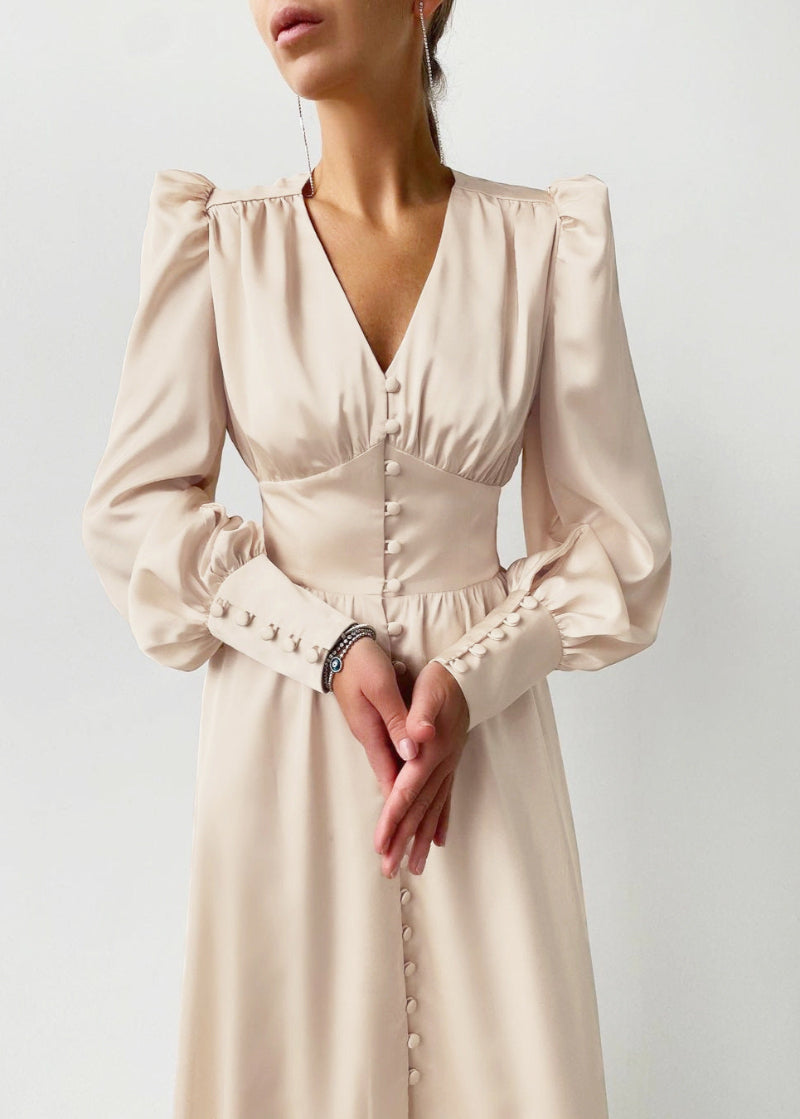 Elegant Satin V-Neck Maxi Dress for Women – Timeless Elegance with a Modern Touch