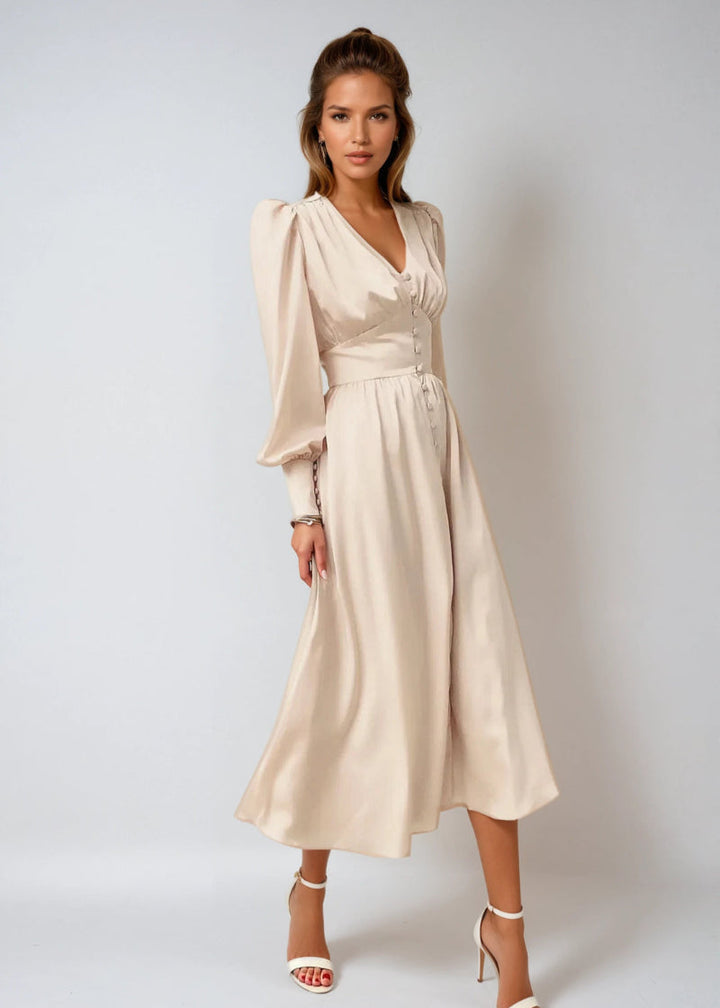 Elegant Satin V-Neck Maxi Dress for Women – Timeless Elegance with a Modern Touch