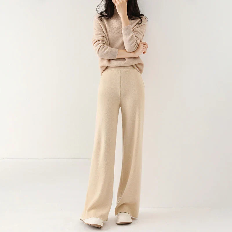 Women's Merino Wool Pants High Waist Wide-Leg