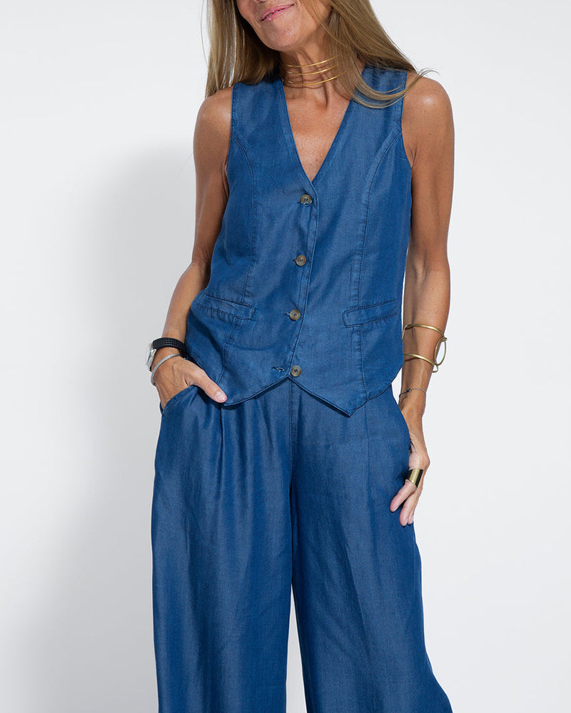 Linen 2-Piece Set with Wide-Leg Pants and Waistcoat – Alma