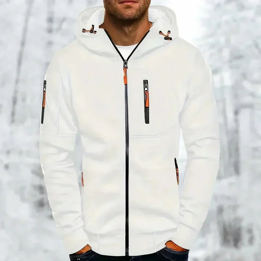 Men's zip-up hoodie with hood – jacquard polyester, relaxed fit