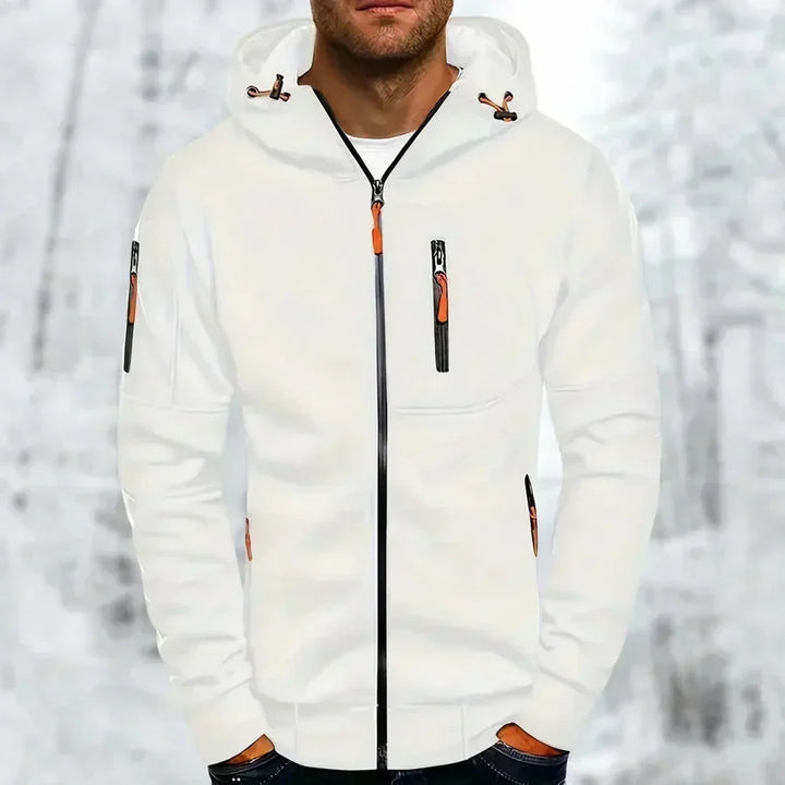 Men's zip-up hoodie with hood – jacquard polyester, relaxed fit