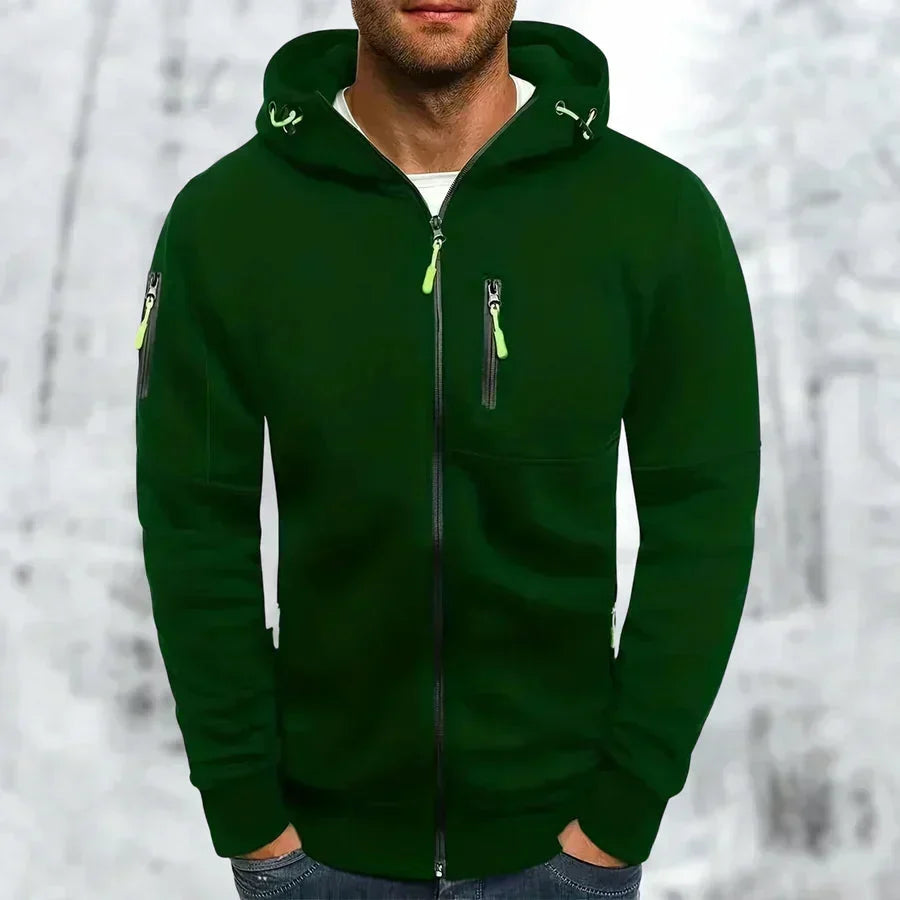 Men's zip-up hoodie with hood – jacquard polyester, relaxed fit