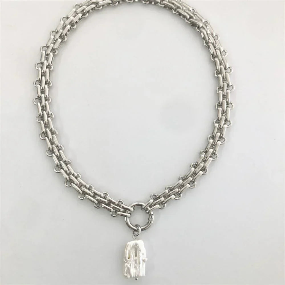 Baroque Freshwater Pearl Necklace with Gold and Silver Chain