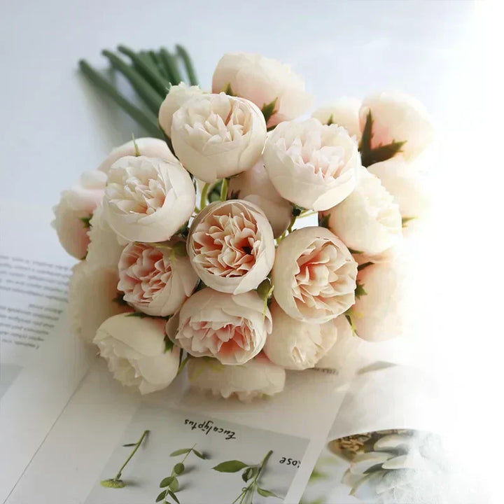 Lyra Romantic Silk Peony Bouquet with 27 Realistic Flowers