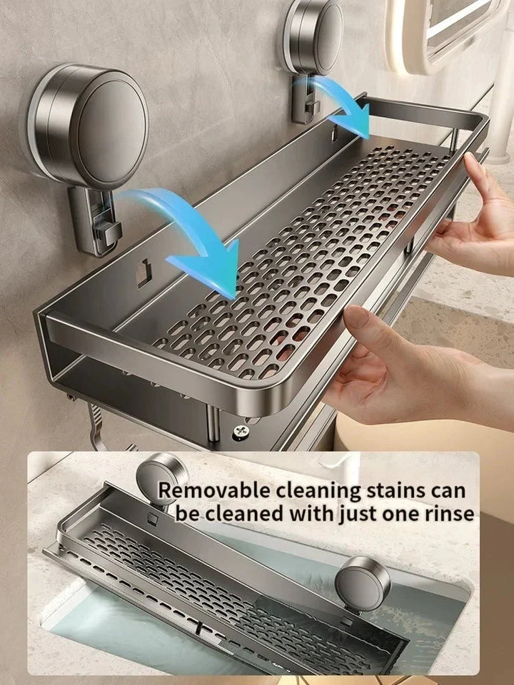Suction Cup Bathroom Shelf | No-drill | Drainage Rack Organiser