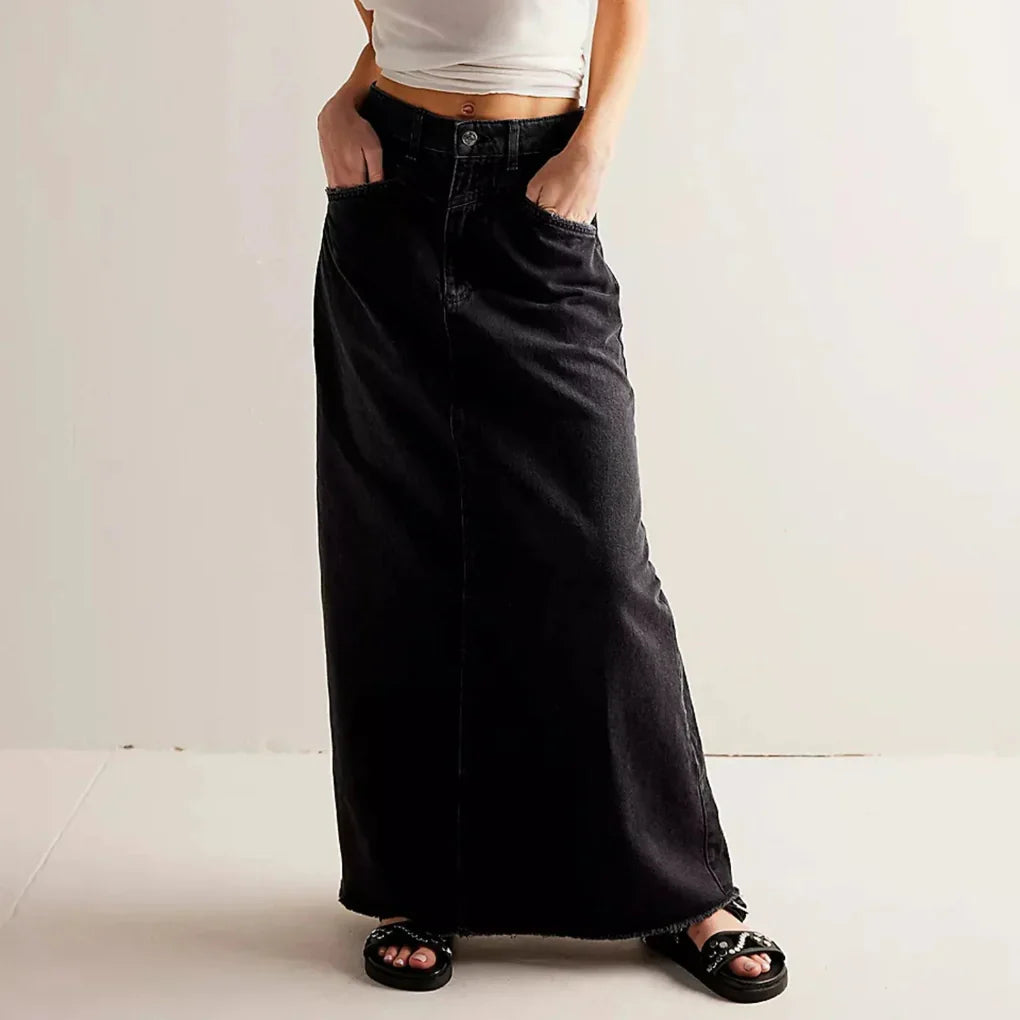 High Waist Straight Fit Denim Skirt