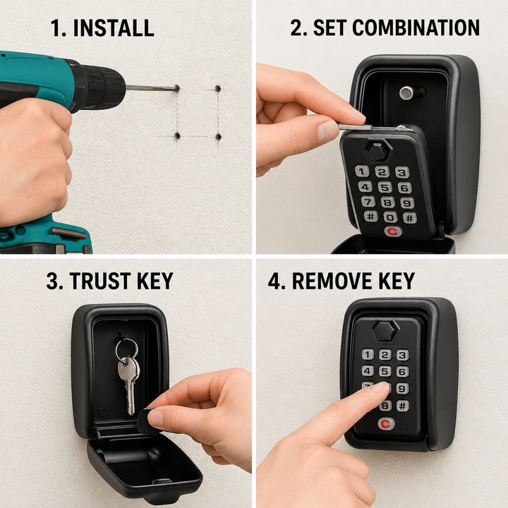 Key Safe with Code | Weatherproof Metal | Adjustable Combination Lock