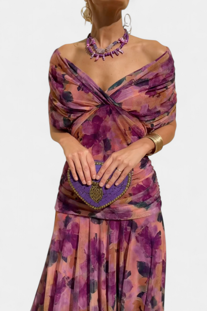 Long, elegant, flowing women's dress – V-neckline, refined design