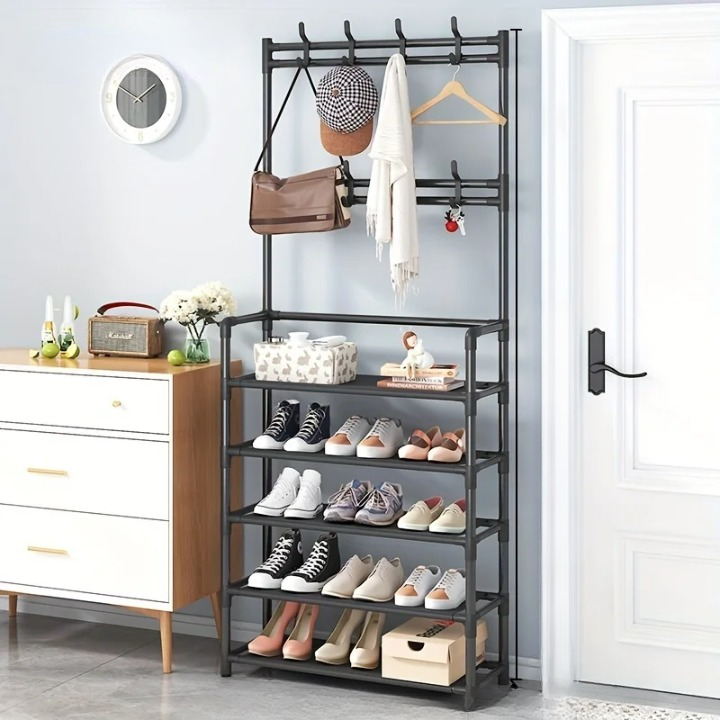 Coat Rack with Shoe Storage Shelf, Multi-Tier Steel Frame – EntryMate