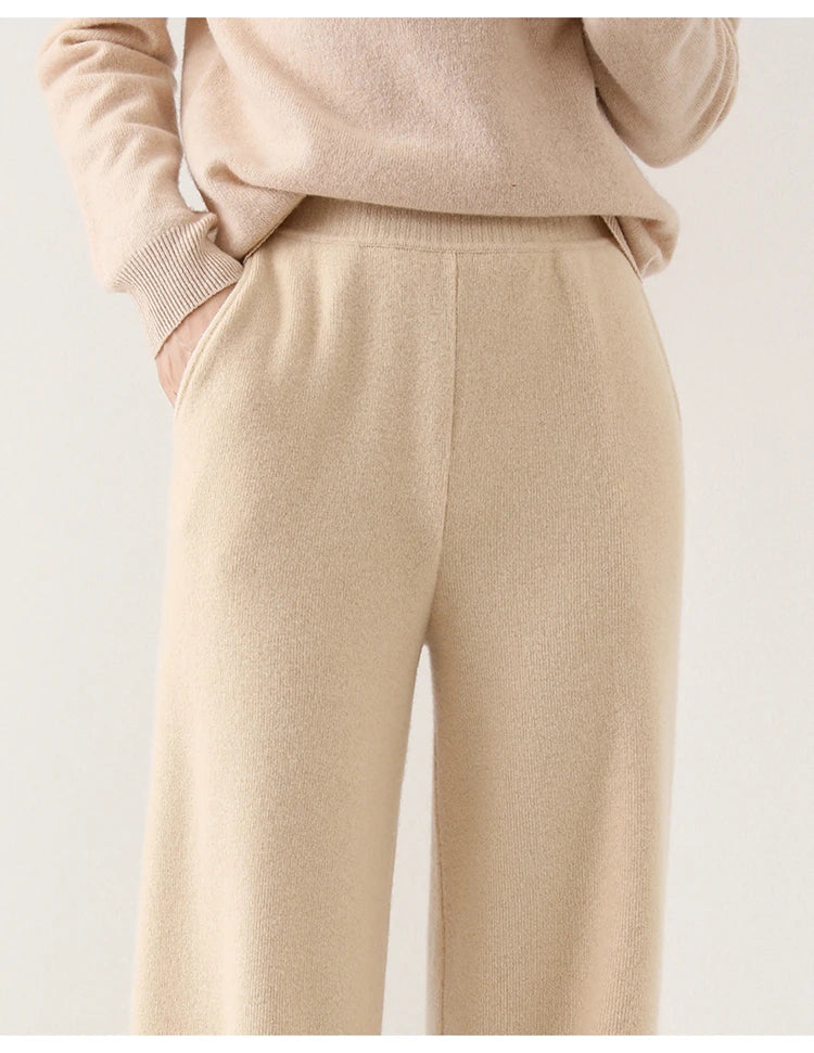 Women's Merino Wool Pants High Waist Wide-Leg