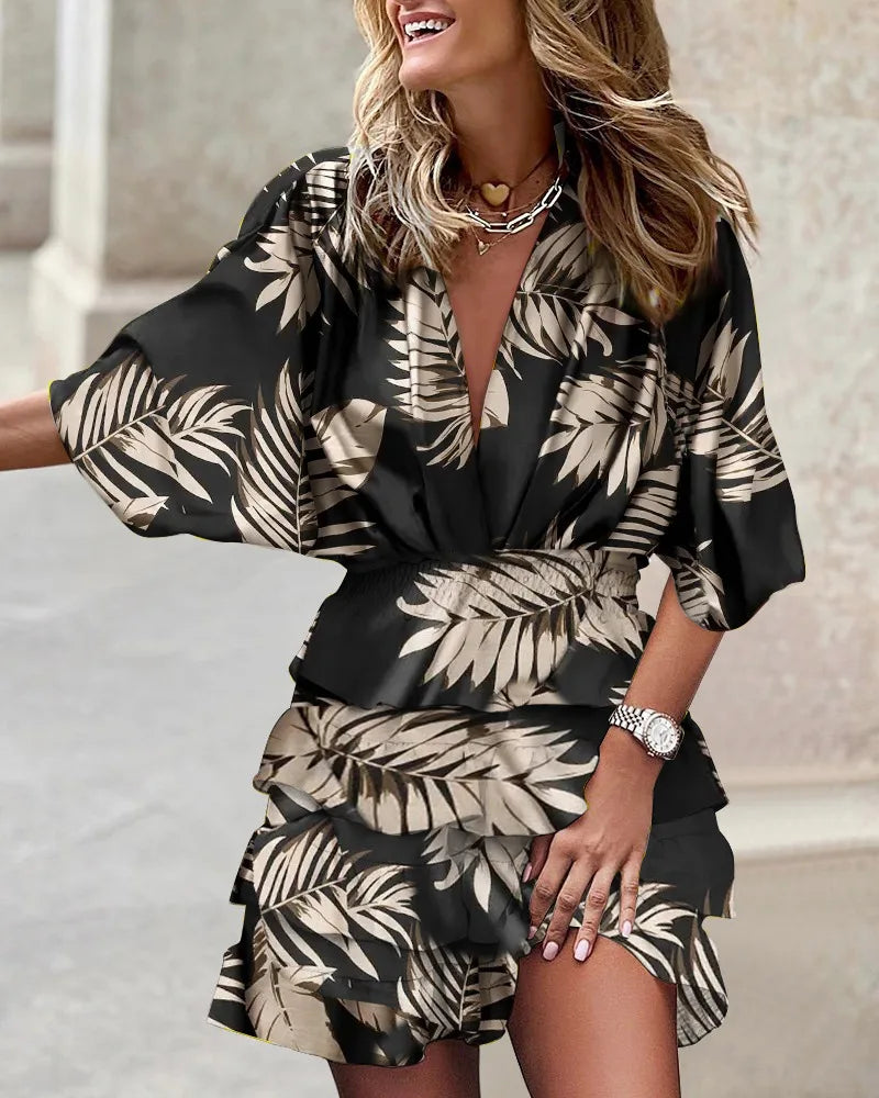 Floral Print Ruffle Tiered Wrap Dress