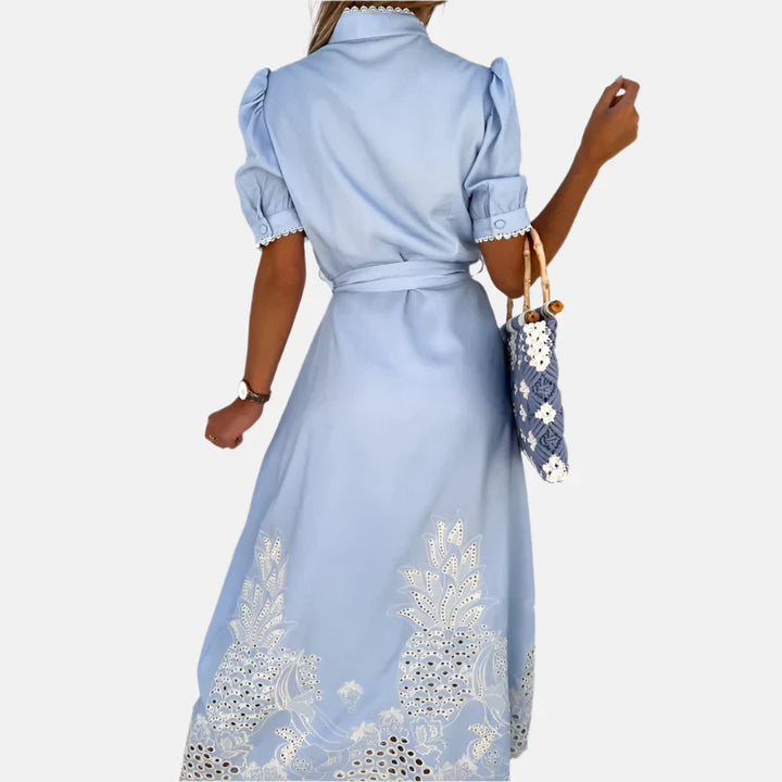 Women’s Embroidered Blue Dress with Elegant Detailing