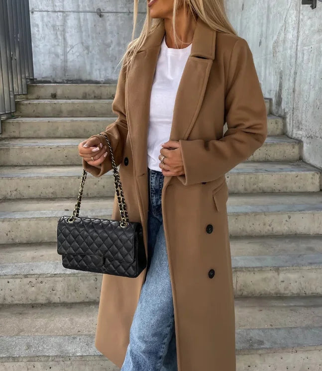 Women's Long Lapel Coat – Plain, Casual for Autumn and Winter