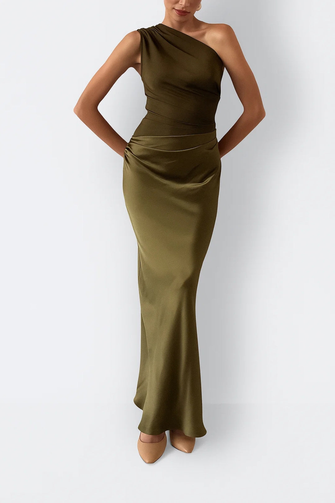Women's Maxi Dress One Shoulder with Pleated Waist