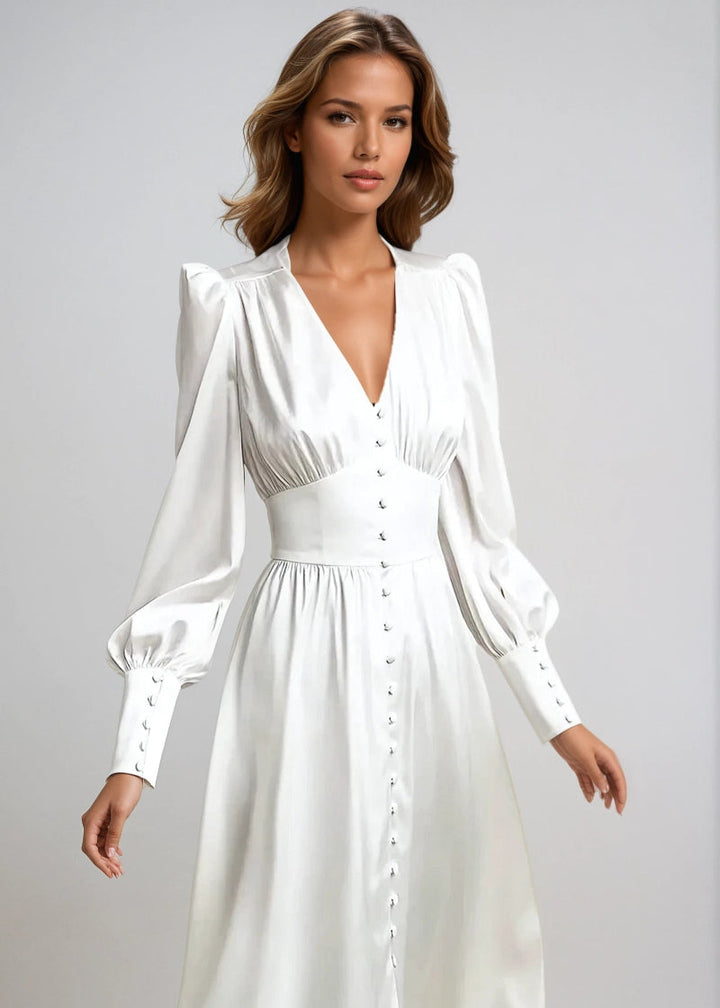 Elegant Satin V-Neck Maxi Dress for Women – Timeless Elegance with a Modern Touch