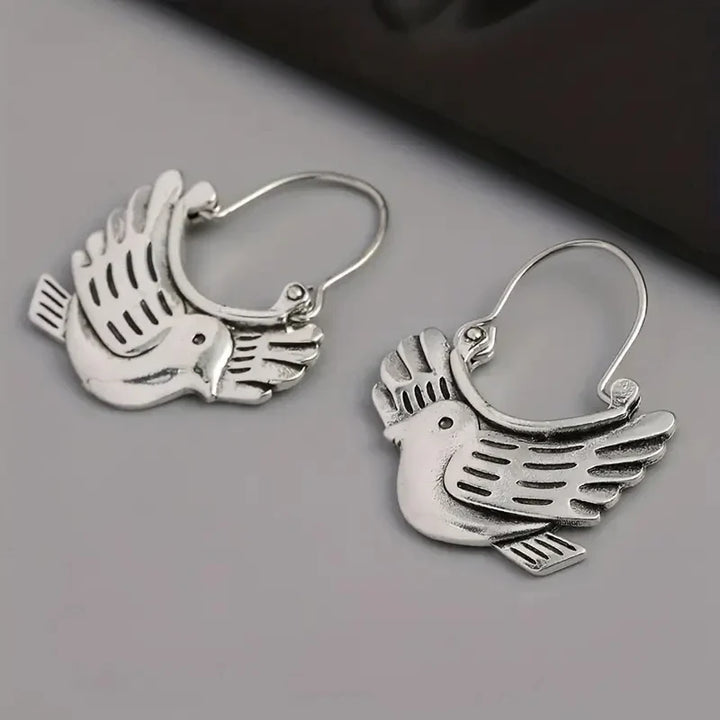 Boho Bird-Inspired Dangle Earrings – Silver-Colored
