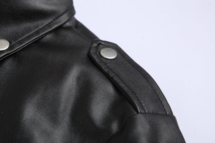 Slim Fit Leather Men's Biker Jacket with Stand-Up Collar - Ryder