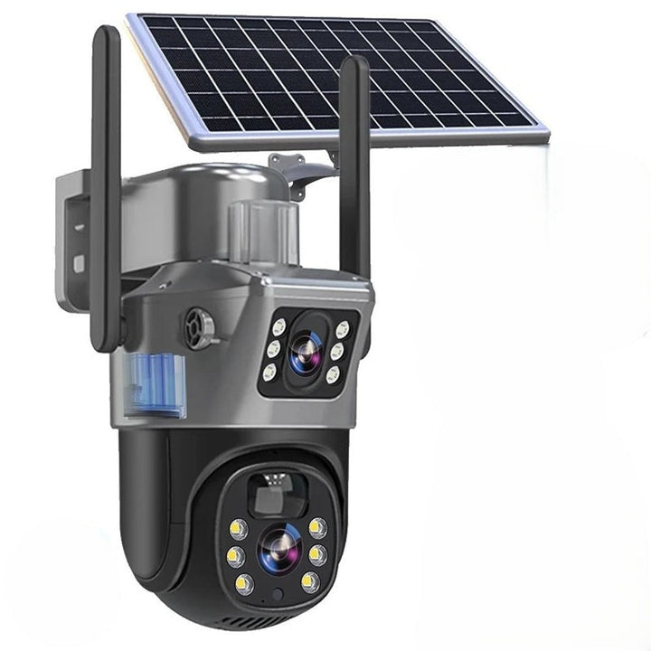 Solar-Powered Dual-Lens Security Camera | 10x Zoom, 360° PTZ | 12,000 mAh, IP66