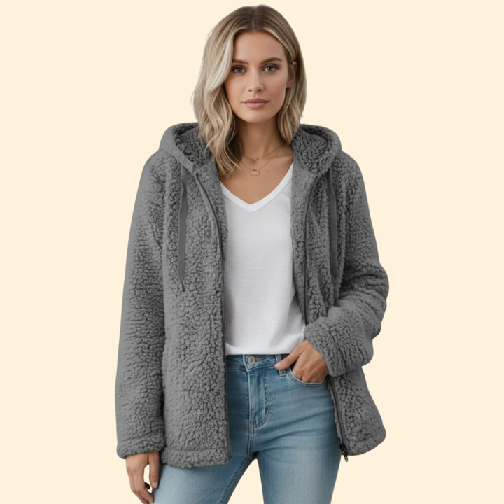 Women's Teddy Coat with Hood - Fleece Winter Coat