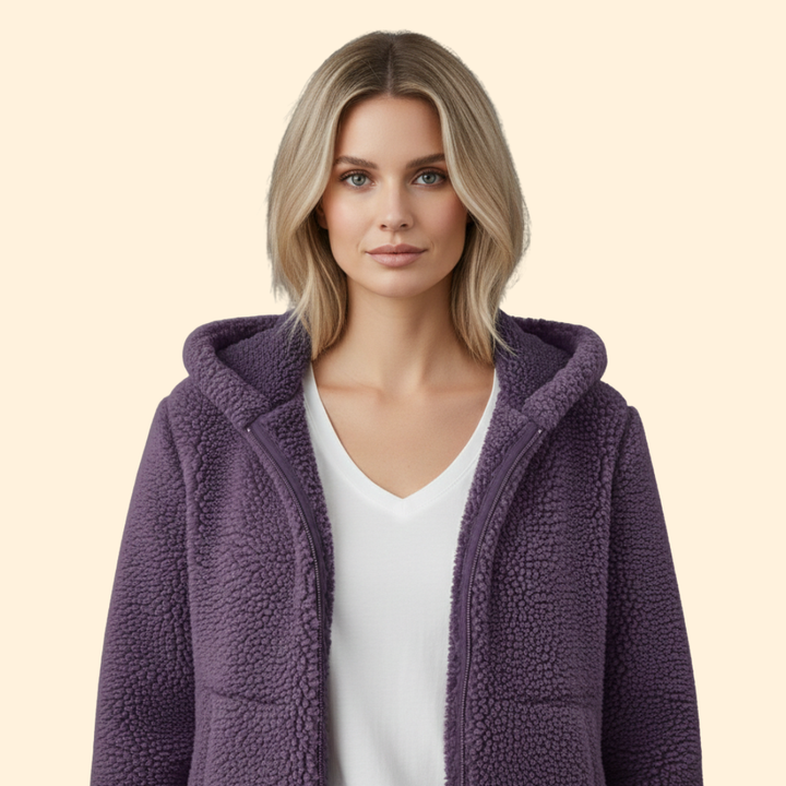 Women's Teddy Coat with Hood - Fleece Winter Coat