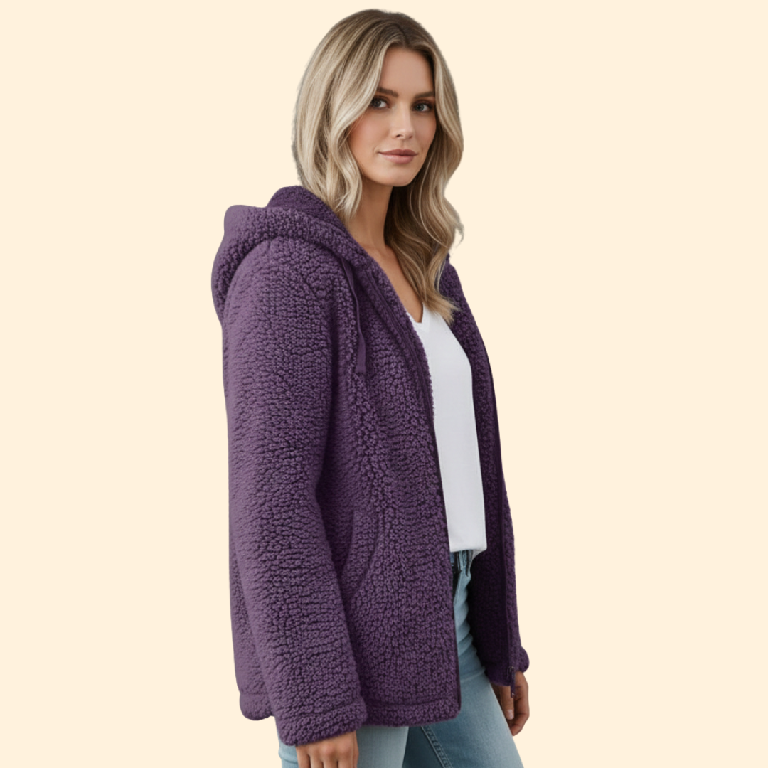 Women's Teddy Coat with Hood - Fleece Winter Coat