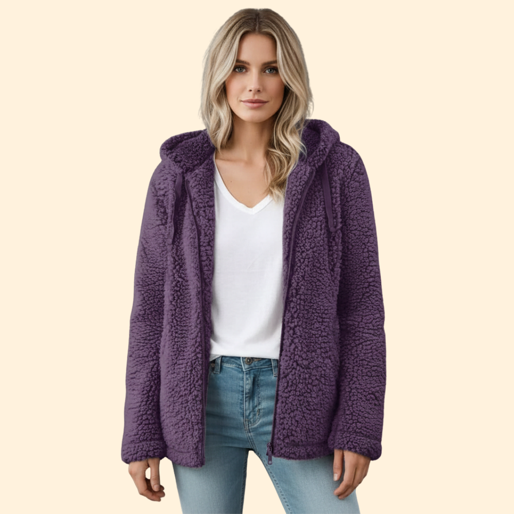 Women's Teddy Coat with Hood - Fleece Winter Coat