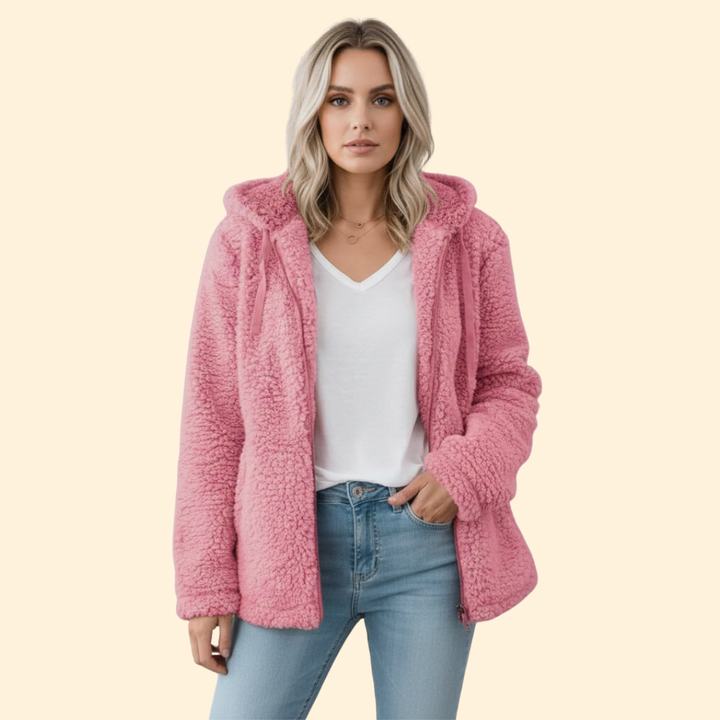 Women's Teddy Coat with Hood - Fleece Winter Coat