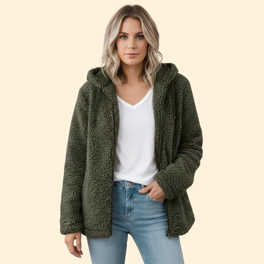 Women's Teddy Coat with Hood - Fleece Winter Coat