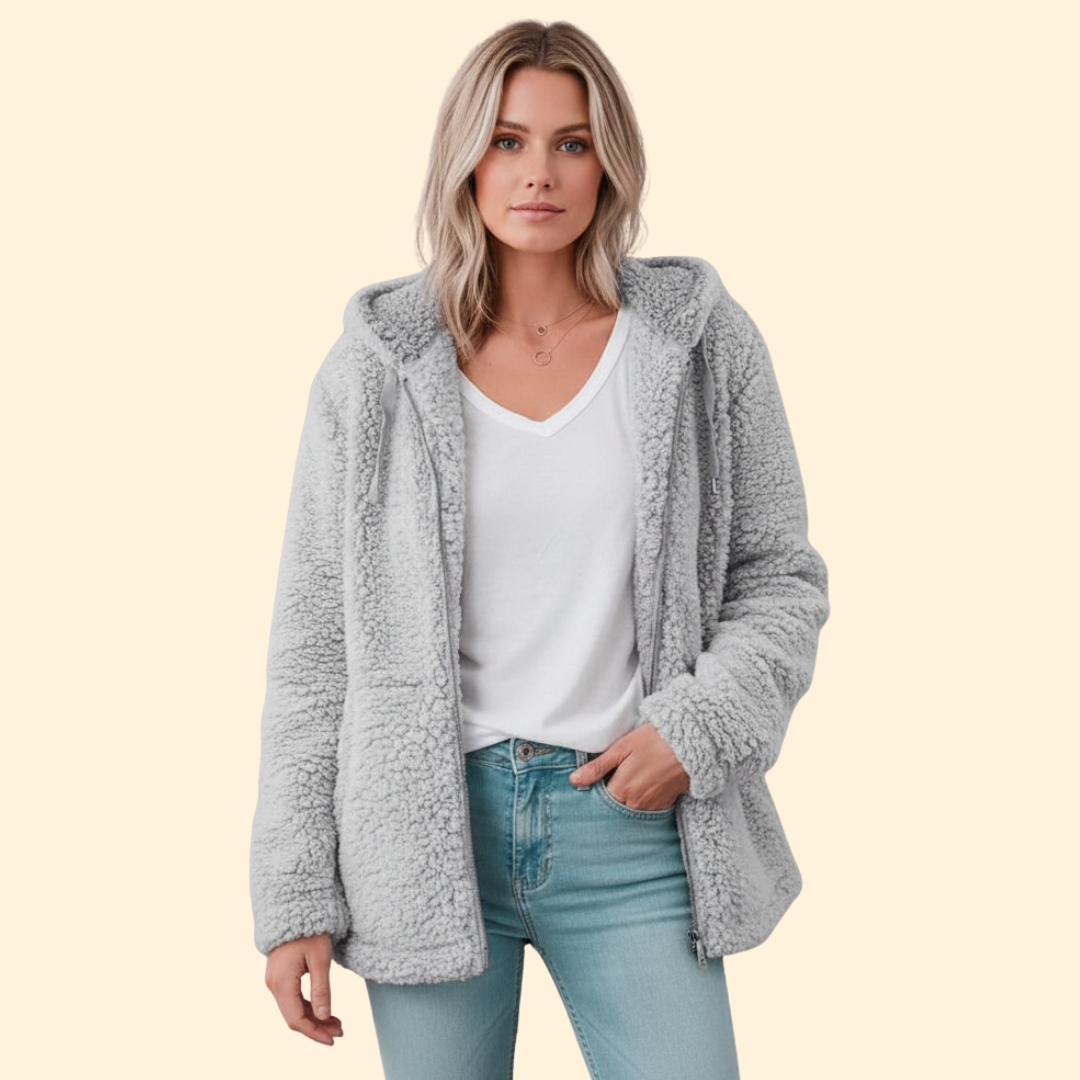 Women's Teddy Coat with Hood - Fleece Winter Coat