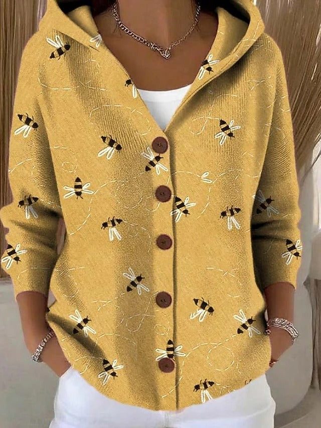 Cozy hooded cardigan with wooden buttons