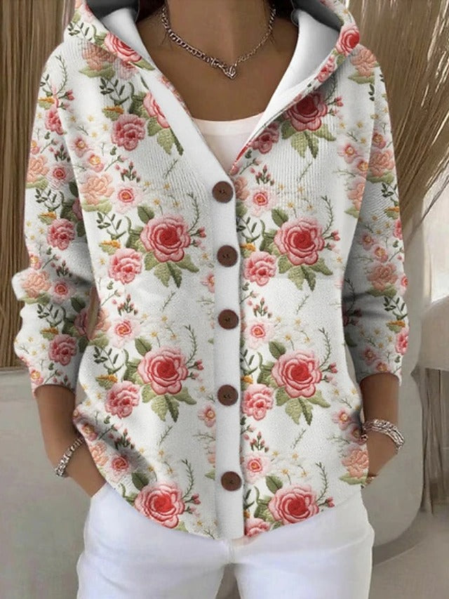 Cozy hooded cardigan with wooden buttons