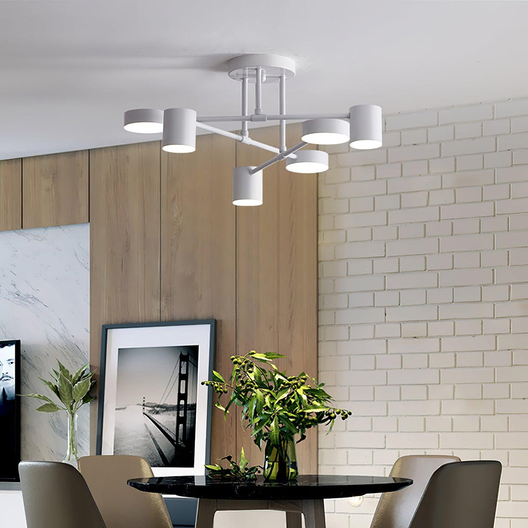 Sputnik Design Ceiling Light with Crossing Arms and Cylindrical Light Points
