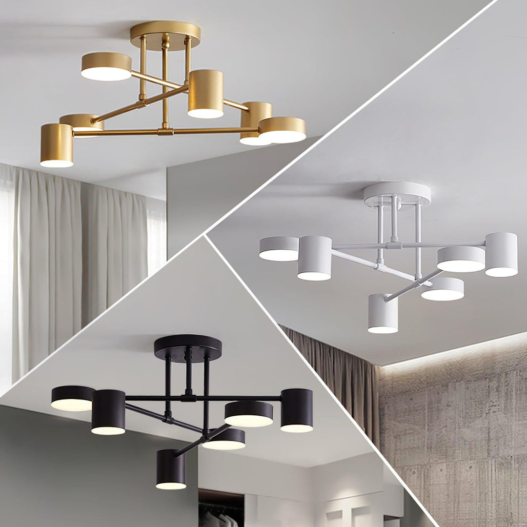 Sputnik Design Ceiling Light with Crossing Arms and Cylindrical Light Points