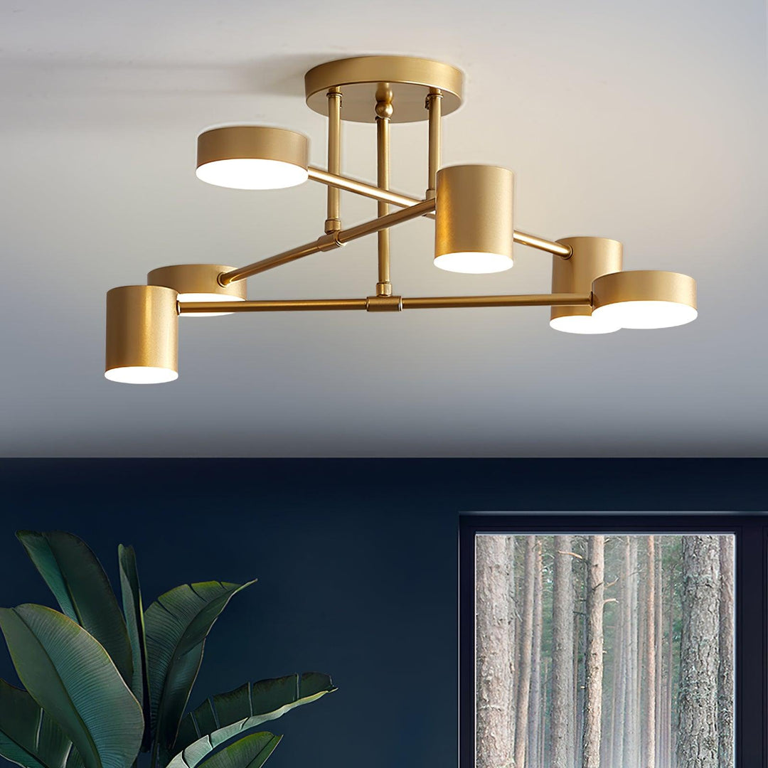Sputnik Design Ceiling Light with Crossing Arms and Cylindrical Light Points