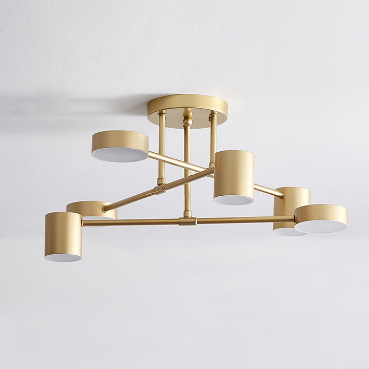 Sputnik Design Ceiling Light with Crossing Arms and Cylindrical Light Points