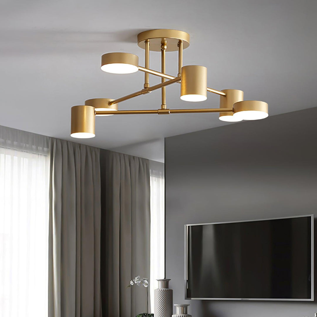 Sputnik Design Ceiling Light with Crossing Arms and Cylindrical Light Points