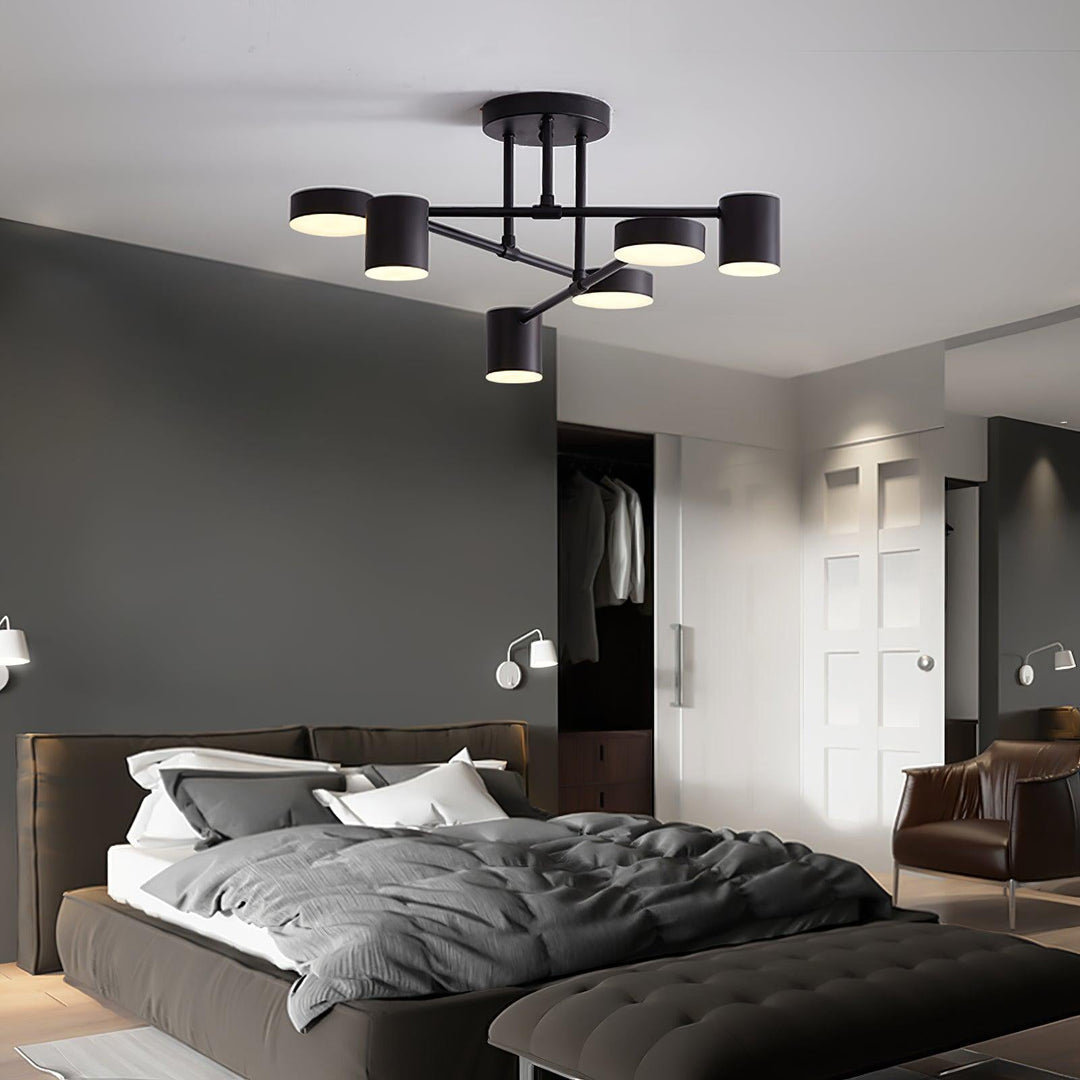 Sputnik Design Ceiling Light with Crossing Arms and Cylindrical Light Points