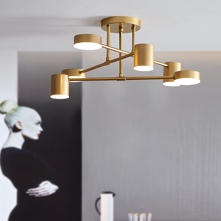 Sputnik Design Ceiling Light with Crossing Arms and Cylindrical Light Points