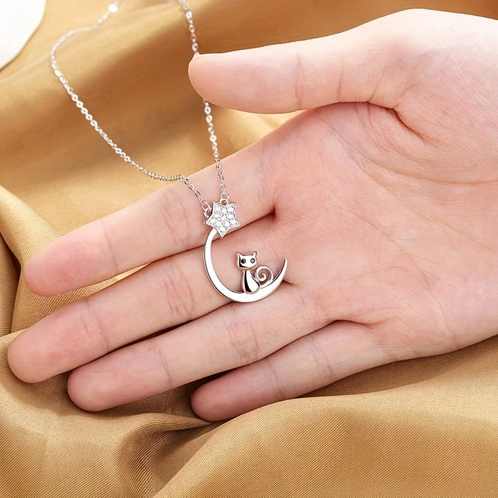 Sterling Silver Cat Moon Star Pendant
