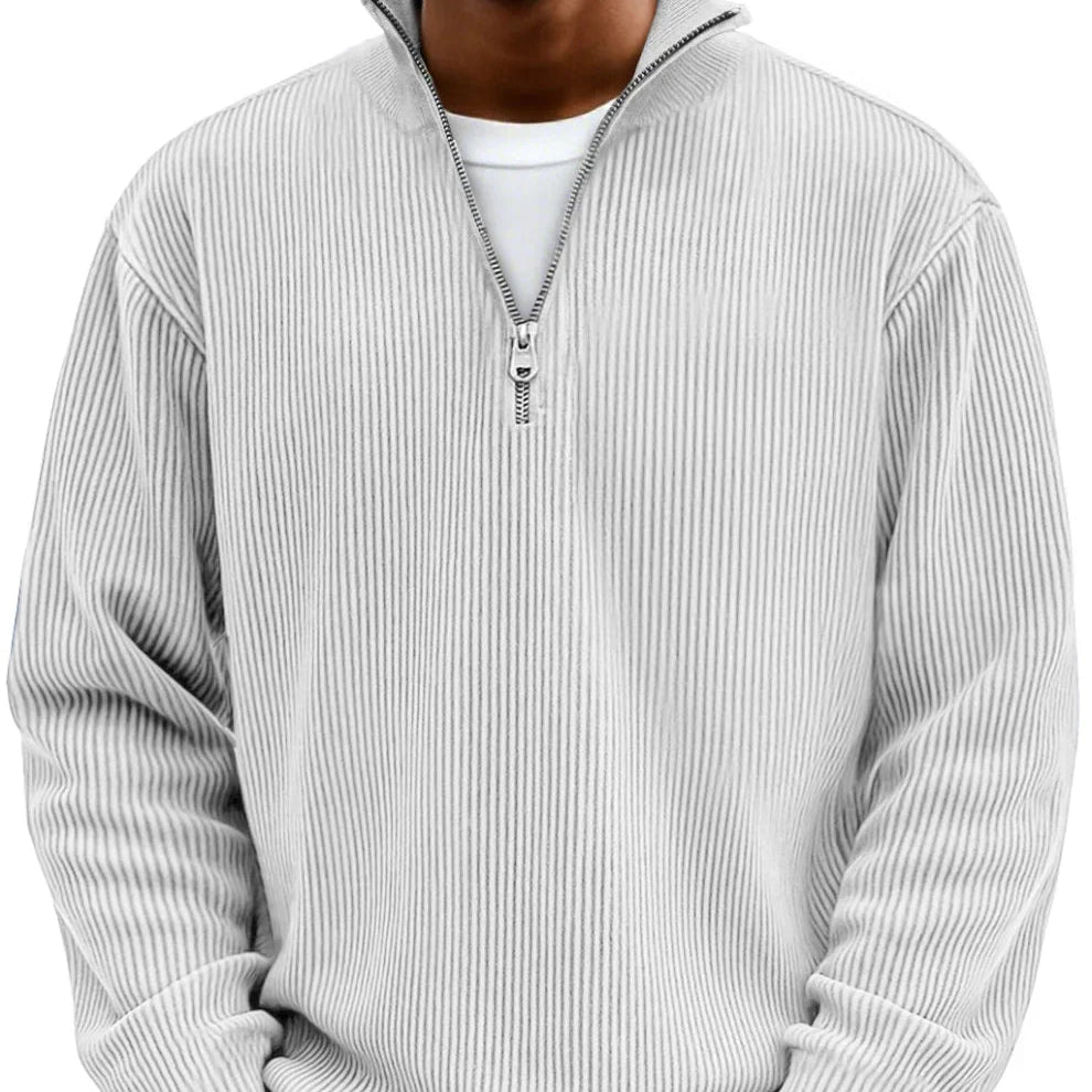Men's Sweater | Ribbed Long-Sleeved Sweater with Half Zip