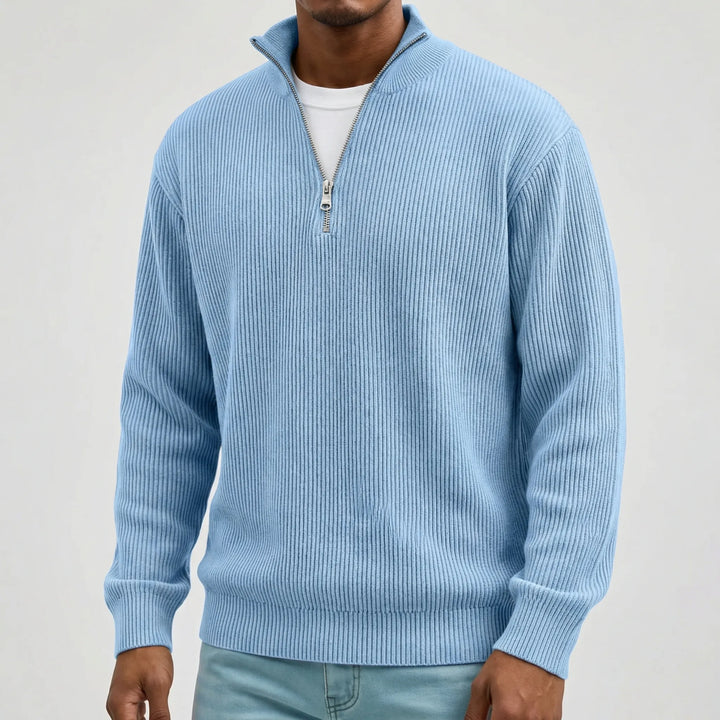 Men's Sweater | Ribbed Long-Sleeved Sweater with Half Zip