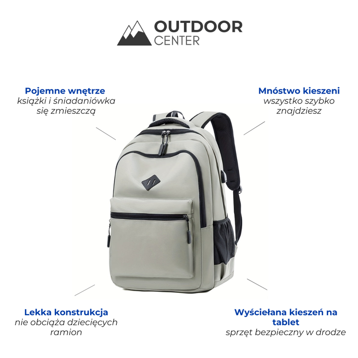 Urban School Backpack - Water-Repellent with Bottle Pocket