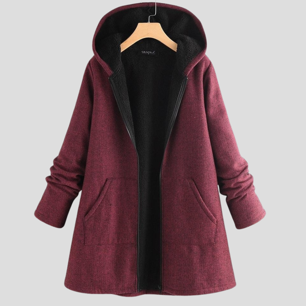 Women's Solid Fleece Hooded Coat