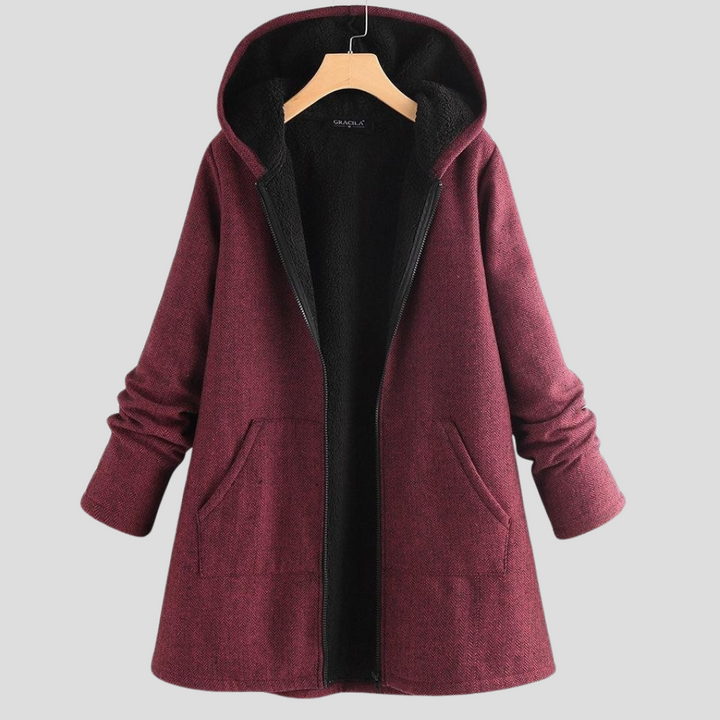 Women's Solid Fleece Hooded Coat