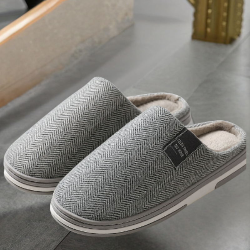 Warm Herringbone Men's Slippers – Comfort and Grip for Fall and Winter at Home