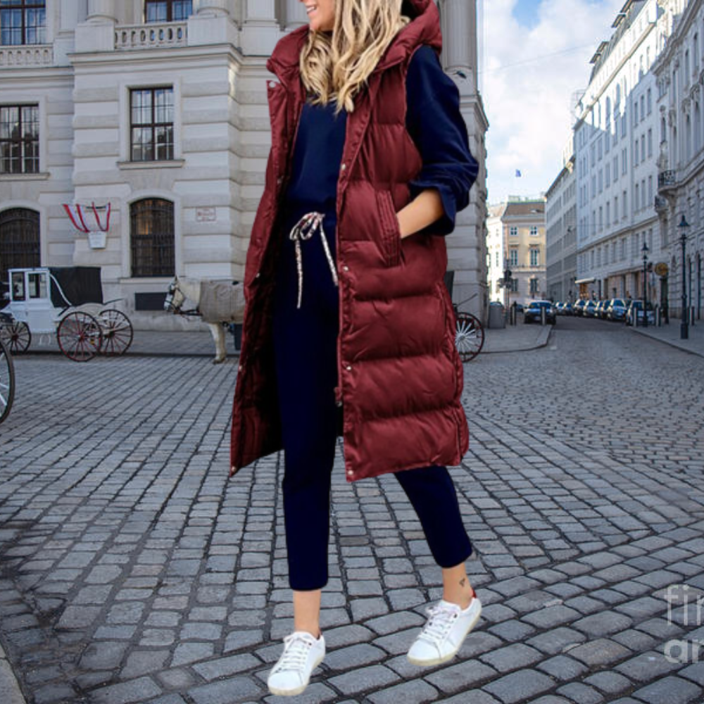 Long Padded Gilet with Hood and Pockets - Taylor