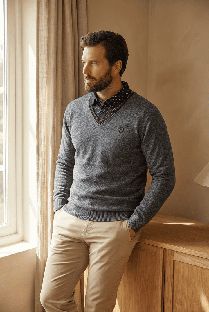 V-Neck Sweater with Collar - Ian